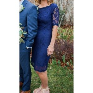 Shabby Apple Lace Sheath Midi Dress in Navy
